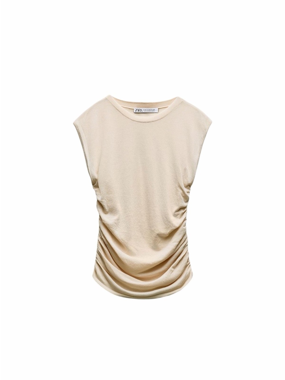 Zara Cream Side Ruched Knit Top XS